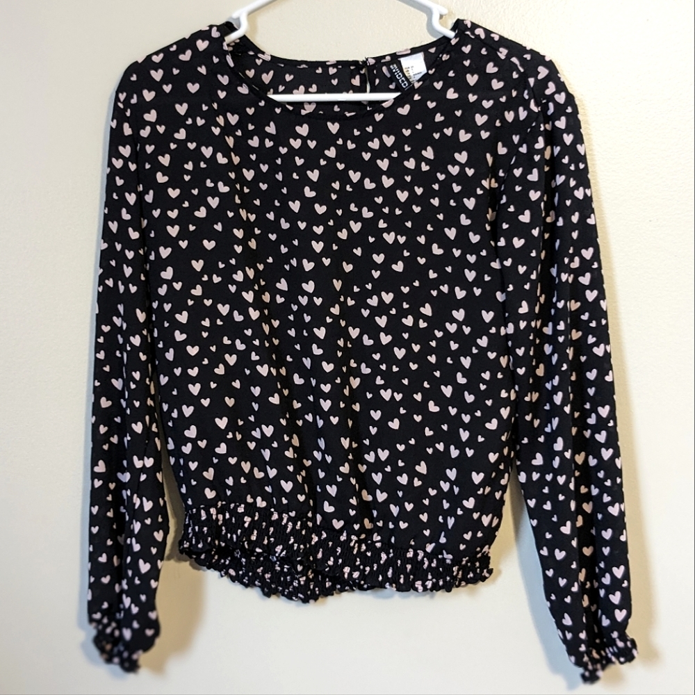 Divided H&M Polka Dot Heart Sheer Long Sleeve Top